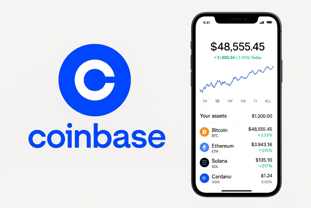 Coinbase Logo + Mobile App Screenshot